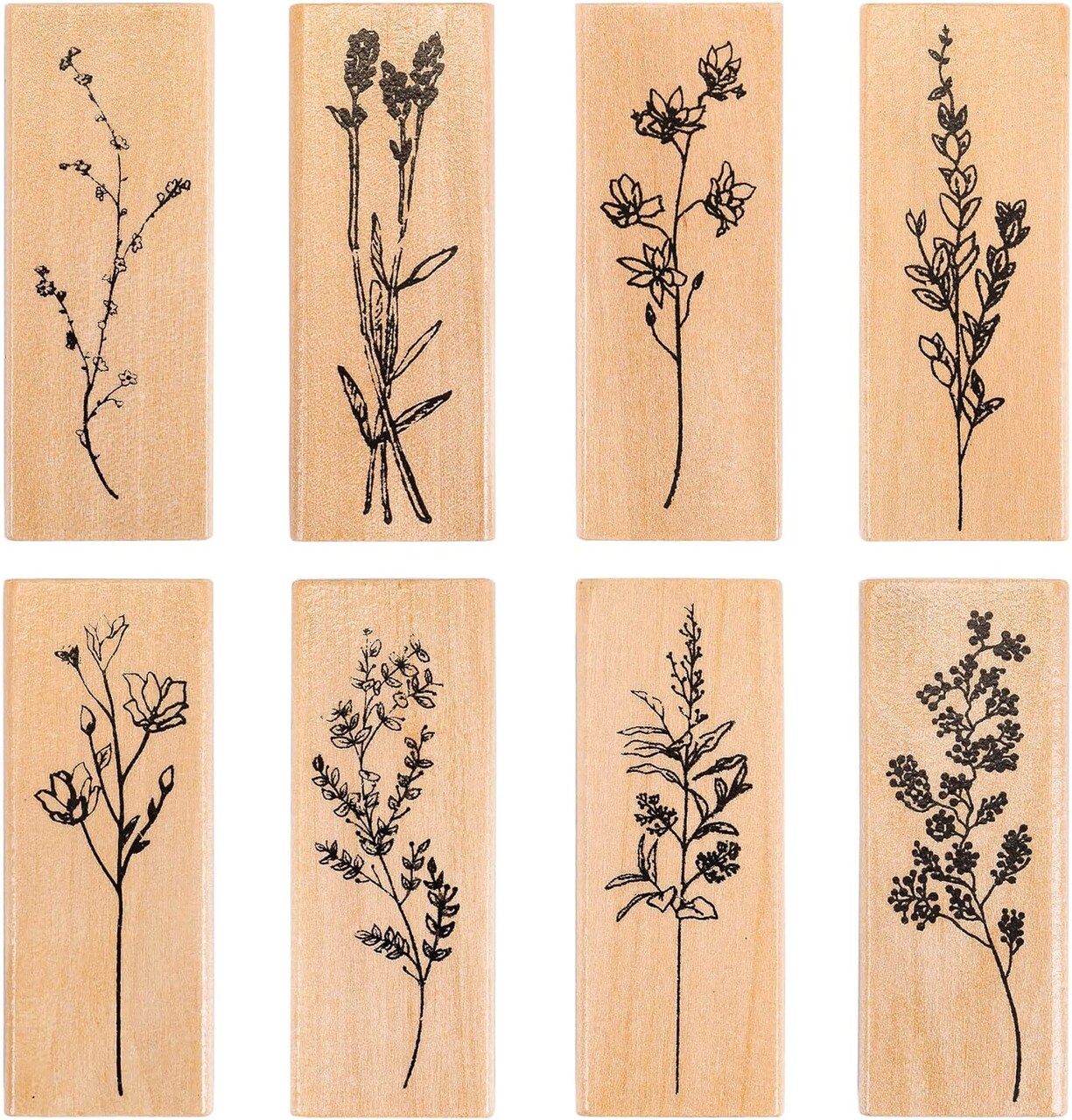 Rubber Stamps for Crafting, 8 Pcs Mounted Wood Stamps Vintage Plant Flower Decorative Ink Stamp Set